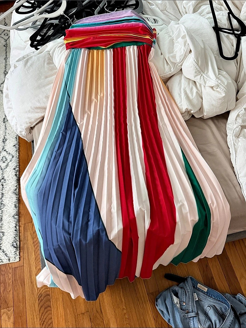 Pleated Striped Maxi Dress in Multicolor
